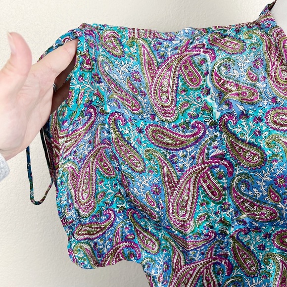 Tolani Paisley Print  Teal Tassel Silk Mini Dress Cover Up - Picture 3 of 9